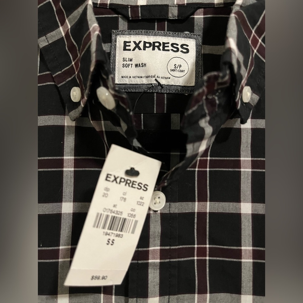 EXPRESS NWT Mens Plaid Pattern Shirt Small Slim Fit